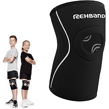 Rehband kids neoprene knee sleeve with patella opening, children knee support, 1 piece or 1 pair, knee cuff patella opening 5mm neoprene brace, SizeLarge