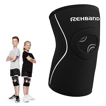 Rehband kids neoprene knee sleeve with patella opening, children knee support, 1 piece or 1 pair, knee cuff patella opening 5mm neoprene brace, SizeMedium