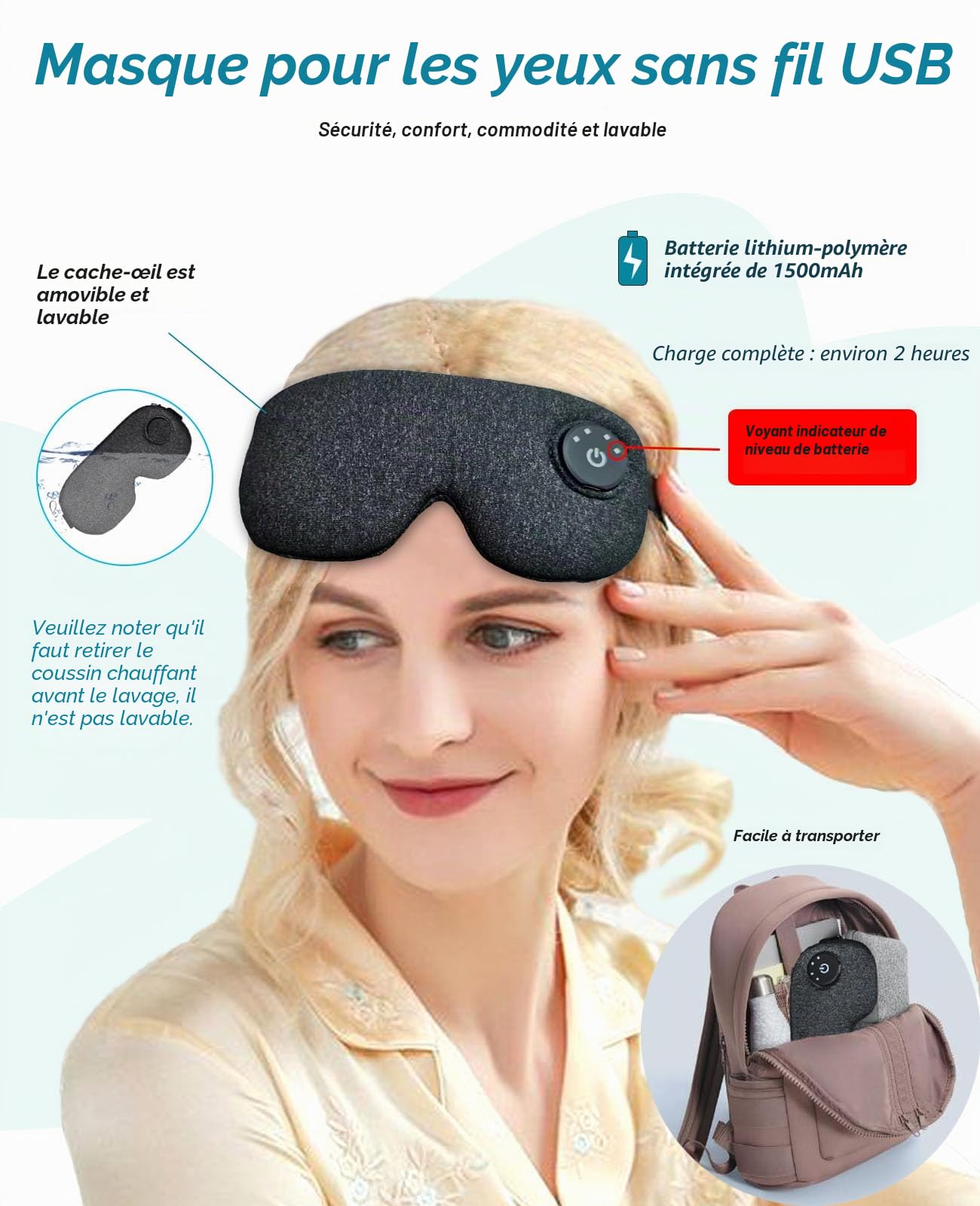 Masque Chauffant Yeux pour les yeux secs, électrique USB Masque Yeux Chauffant sans fil pour la blépharite, la Chalazion, la Fatigue Oculaire (Gris foncé)