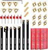 VerRich 28Pcs Kit Indexable Lathe Turning Tools,7PCS 3/810mm Shank Boring Bar Metal Turning Tool Holder With 21PCS Carbide Inserts for Boring Cutting Grooving Turning Threading