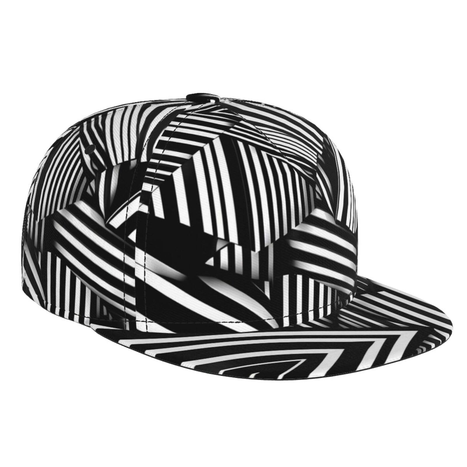 Phayah Unisex Black And White Geometric Lines Adjustable Snapback Hat For Men Women, Hip Hop Baseball Cap Flat Bill Brim Dad Hats, One Size
