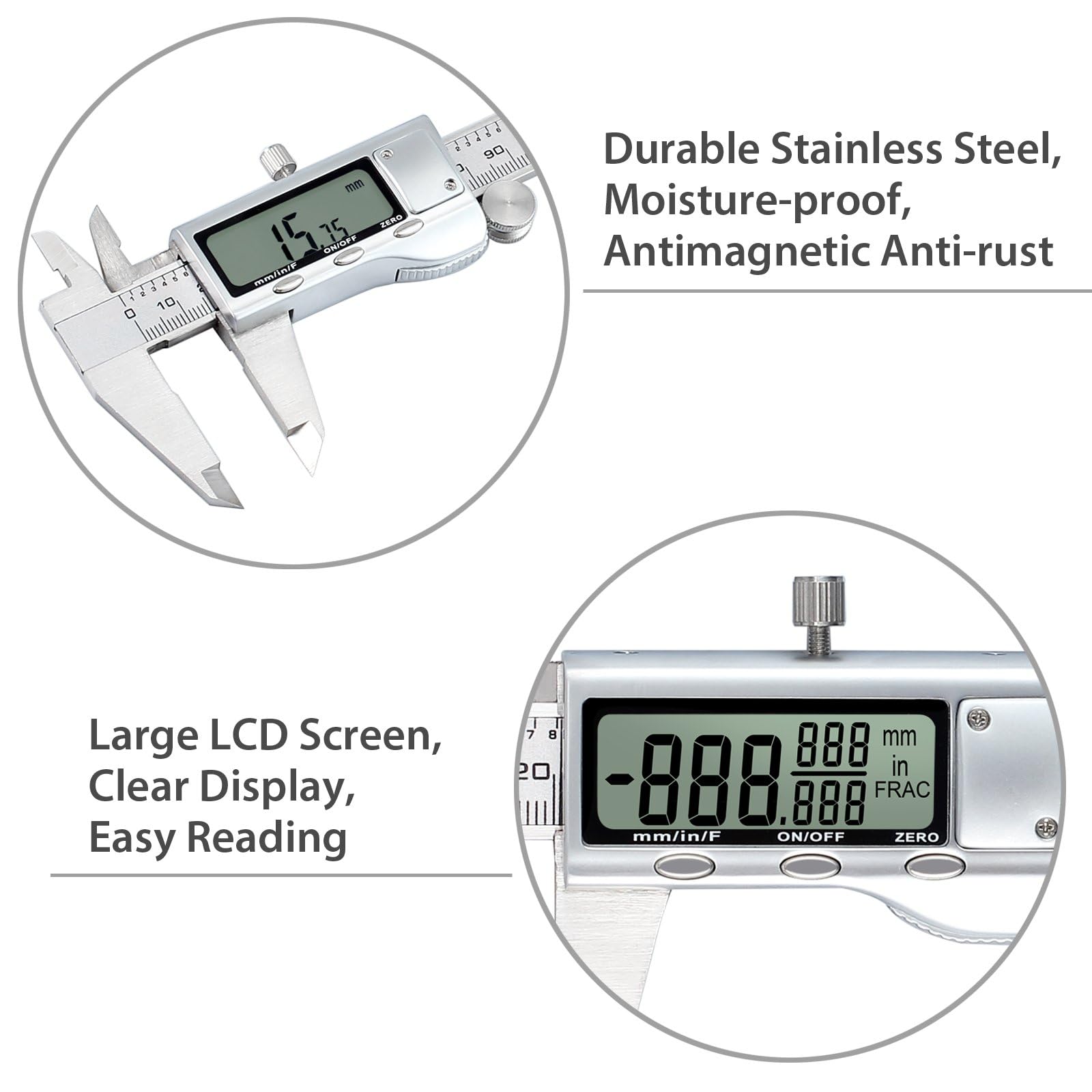 Proster 150mm Calibro a Corsoio Digitale LCD Acciaio Inox 6 Pollici Elettronico
