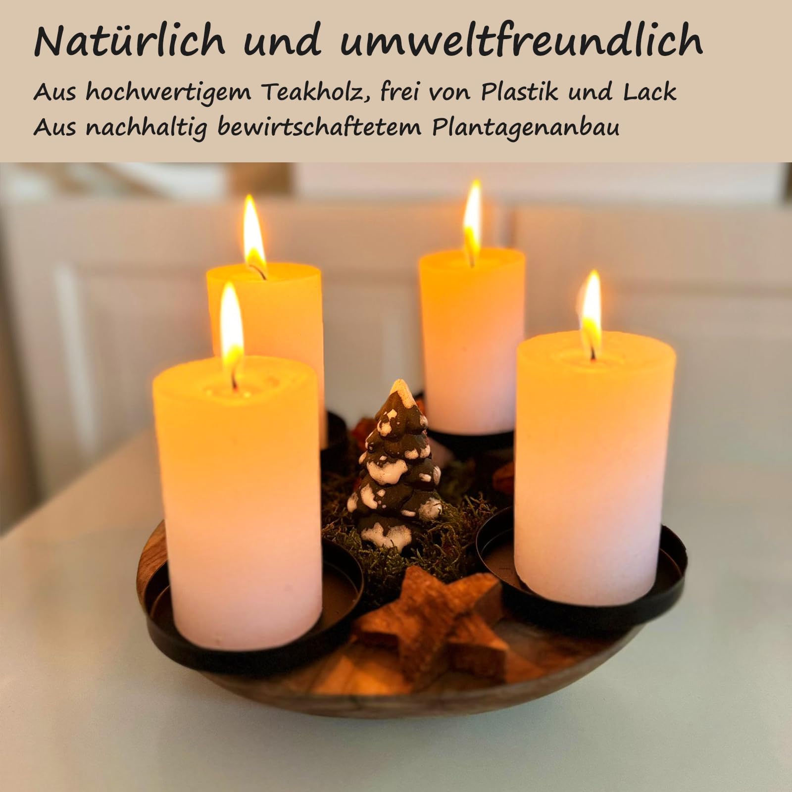Adventskranz Modern – Kerzenhalter aus Holz für die Adventszeit 30CM - 35CM | Adventskranz mit 4 Kerzenhaltern, vielseitig als Schlüsselschale, Teelichthalter und dekorative Holzschale