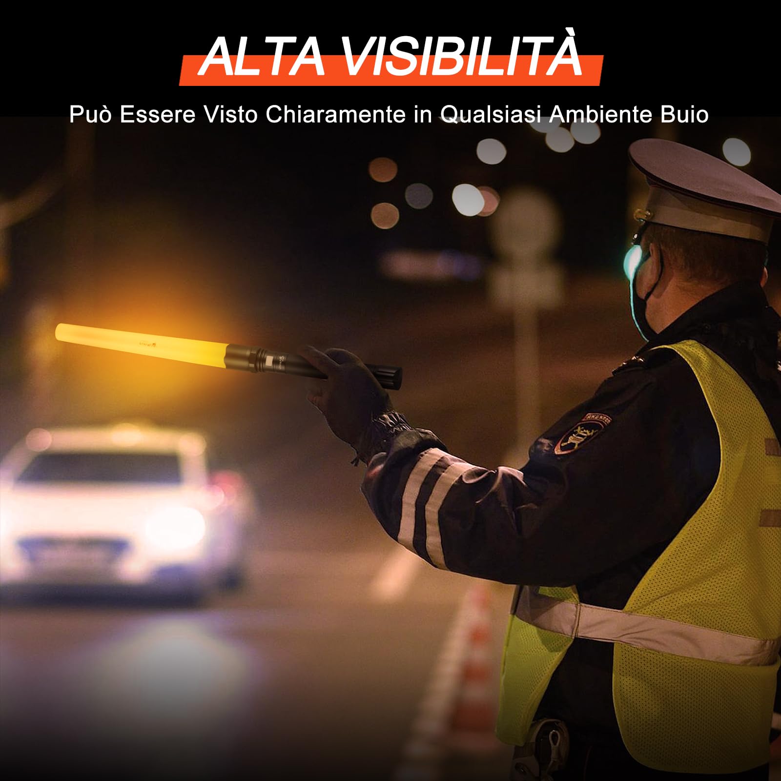 UltraFire Torcia a LED da 19 pollici, con barra di segnalazione da 850 lumen, 3 modalità con lampeggiante rosso per il controllo del traffico, aeroporto, vigili del fuoco, parcheggio, emergenza, UF