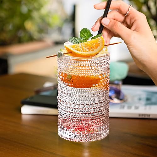 Miniatura 10 de Juego de 6 vasos de hobnail vintage, 12 onzas, cristalería vintage en relieve transparente para agua, jugo, cóctel, vino, cerveza, whisky para el