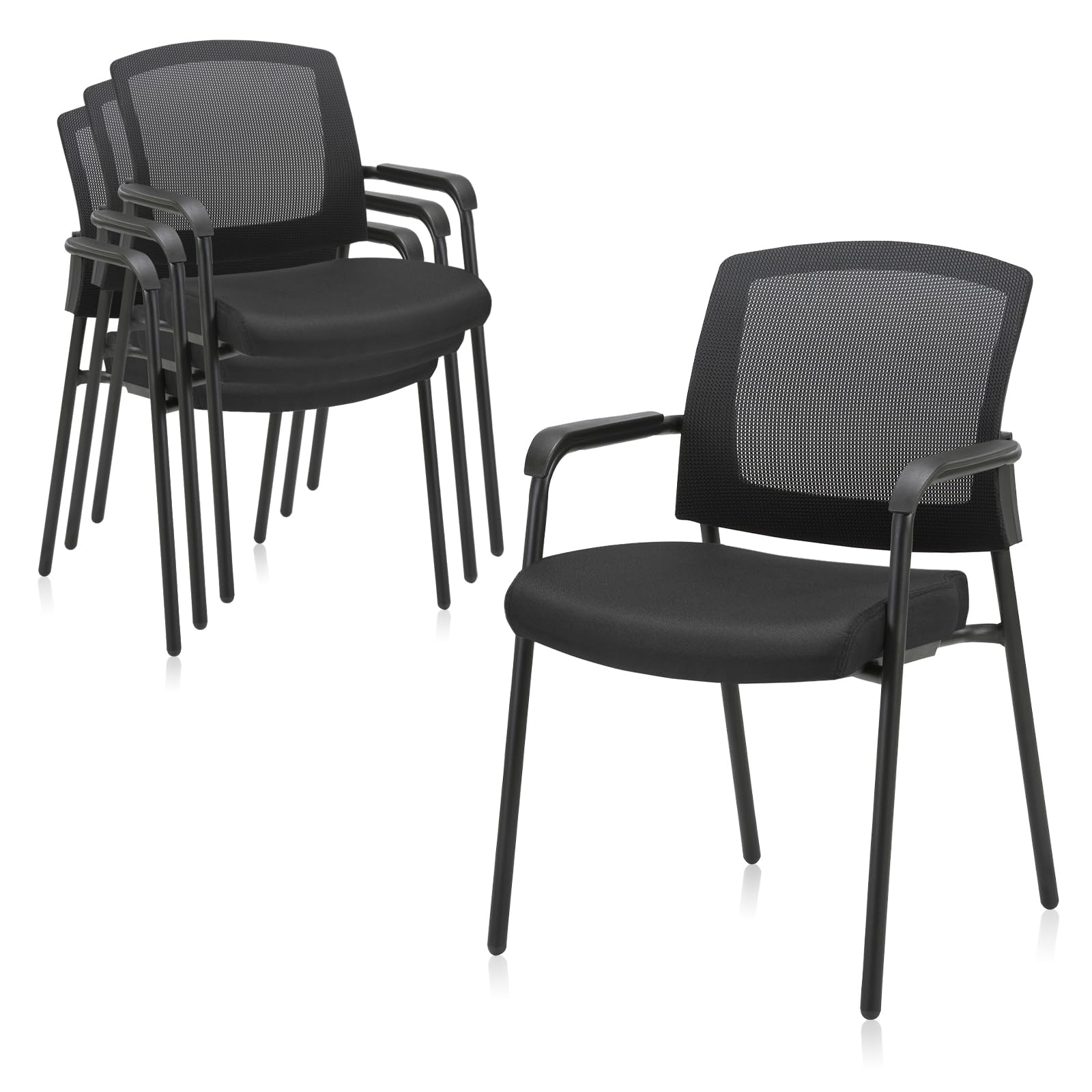 CLATINA Mesh Back Stacking Office Reception Chairs with Upholstered Seat and Ergonomic Lummber Support, Stackable Waiting Room Chair no Wheels for