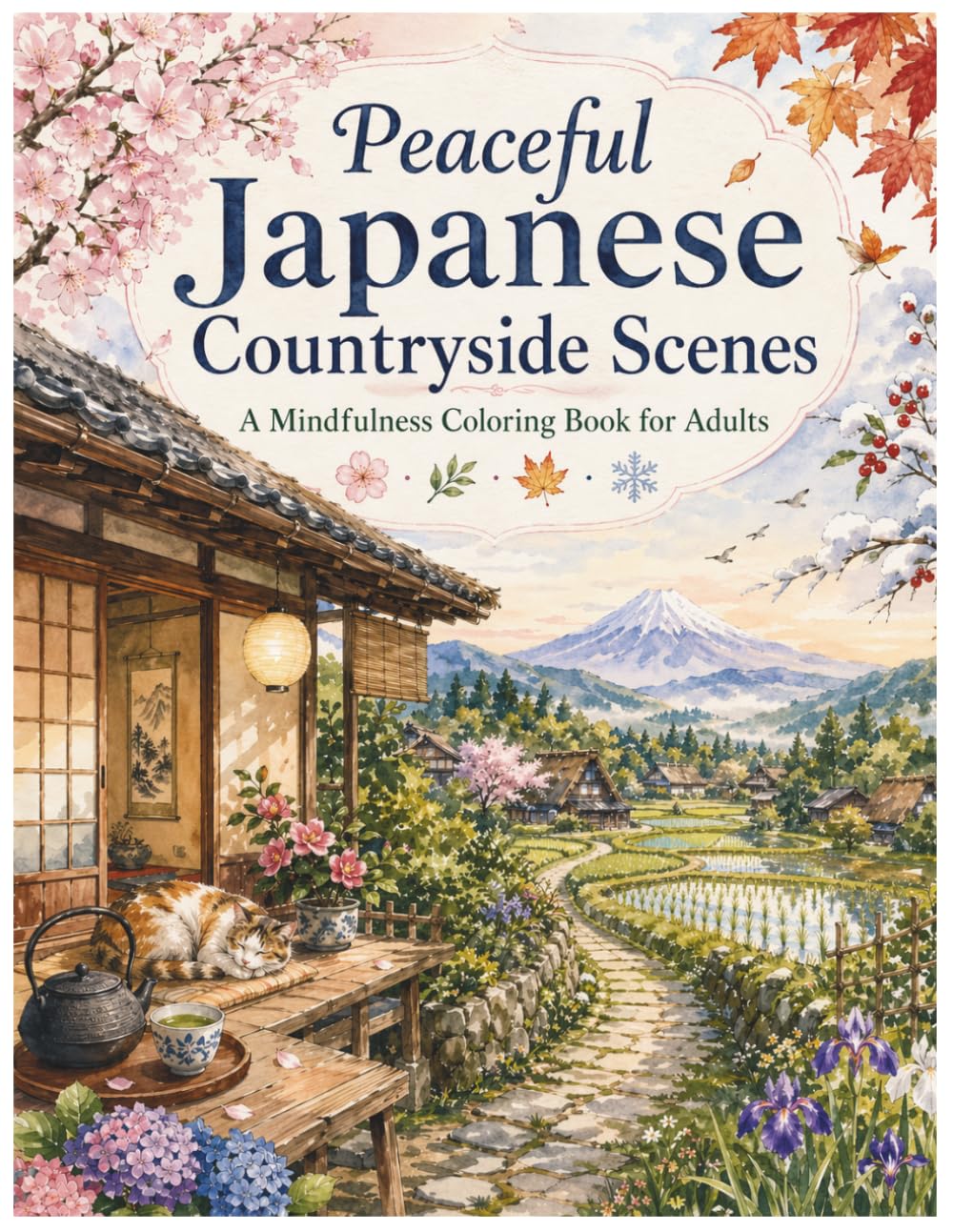 Large Print Easy Coloring Book for Seniors: Peaceful Japanese Countryside Scenes with Bold and Simple Designs for Relaxation, Quiet Time, and Gentle Coloring