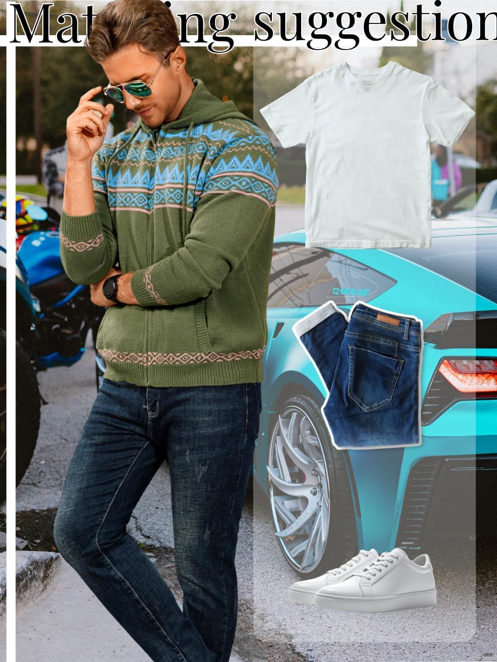 Fair Isle Cardigan Sweaters,Zip Up Sweater Hoodie Men,Casual Work House Going Out Knit Sweatshirt - Image 7