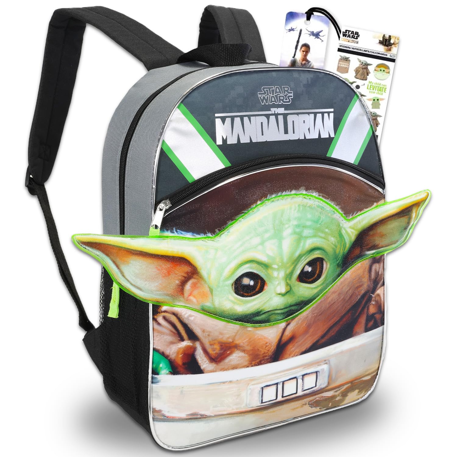 Disney Studio Star Wars Mandalorian School Supplies Set Baby Yoda School Bundle - Large 16" Baby Yoda Shaped Ears Backpack with Stickers and Bookmark