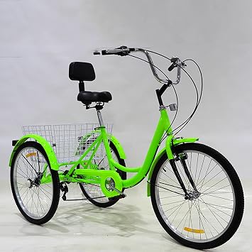 Three Wheel Bike 24in Adult Tricycle 7 Speed with Shopping Basket Cruise Trike Three-Wheeled Bicycles with Shopping Basket & Seat Backrest Basket Cycling Pedalling