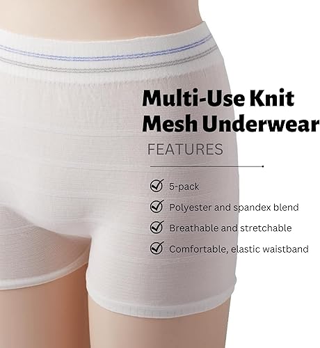 Miniatura 5 de Pantalones quirúrgicos de malla de punto 5 unidades Ropa interior desechable para posparto, recuperación hospitalaria, incontinencia, maternidad,