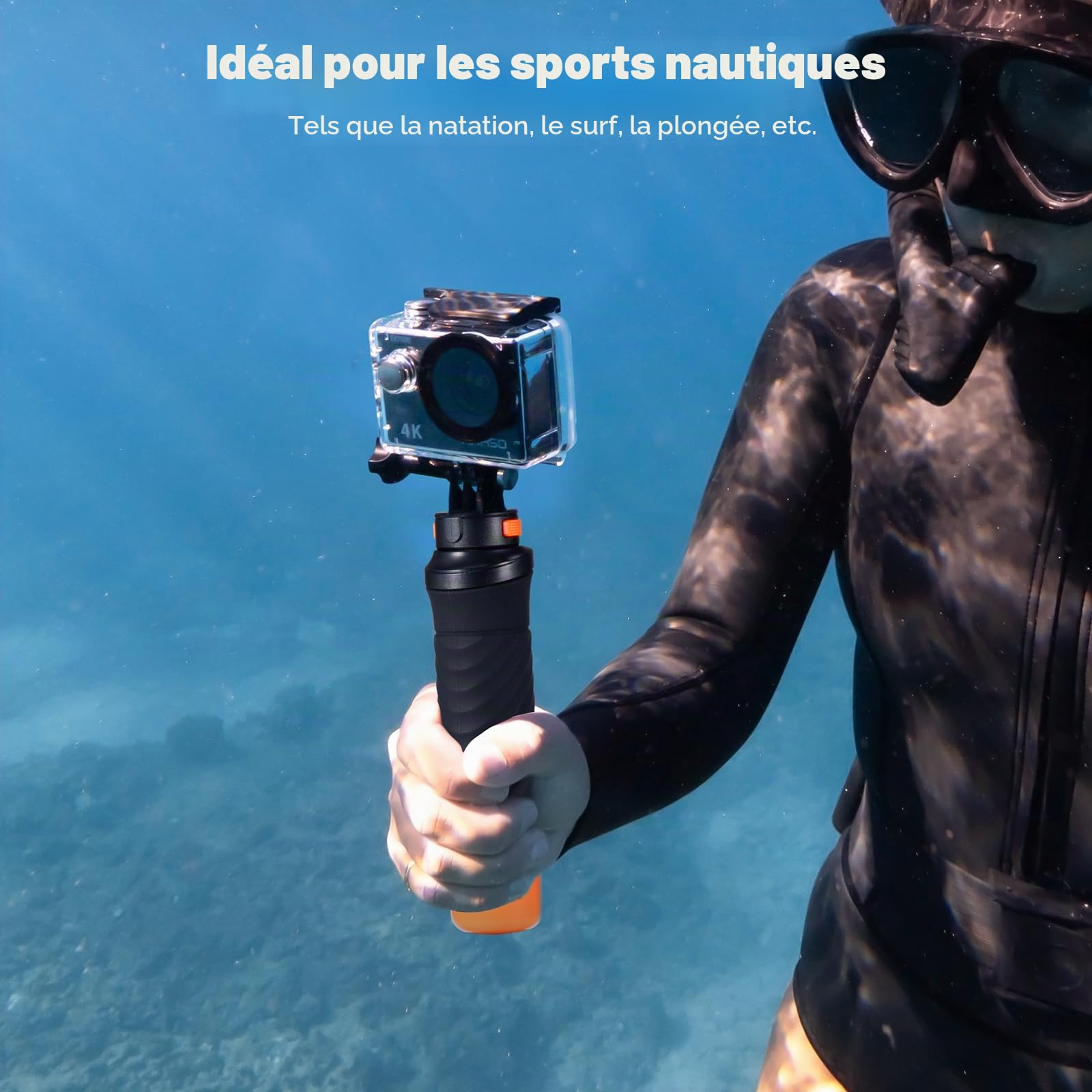 AKASO EK7000 Caméra Sport Kit de Poignée Flottant - Comprend 4K 30FPS EK7000 Action Camera, Poignée Flottant Etanche pour Camera Sport, Sac de Rangement, 2 Batteries et Plus