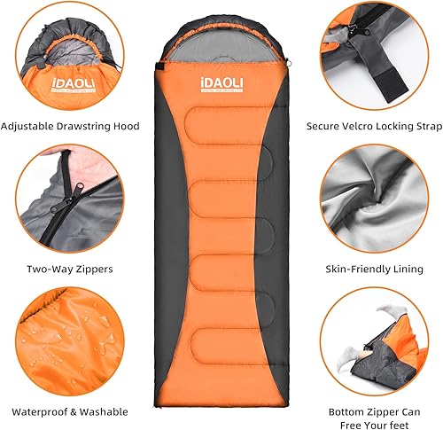 Miniatura 4 de iDAOLI Sacos de dormir conectables para niños y adultos, 3-4 estaciones, mochilero, saco de dormir portátil y ligero, para camping, senderismo,