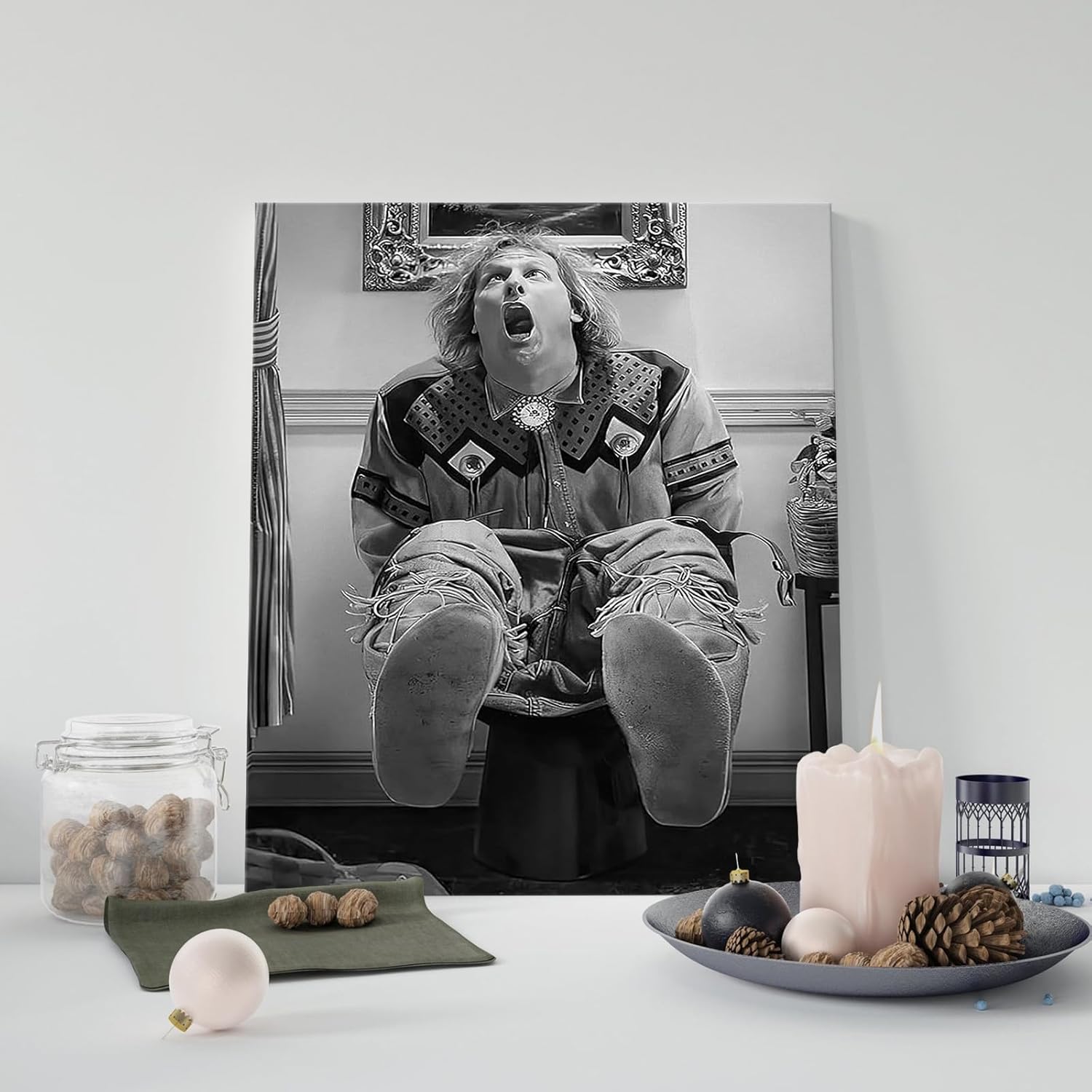 Funny Framed Canvas Wall Art Bathroom Decor Black Humorous Comedy Movies Poster Dumb and Dumber Oil Painting Modern Artwork for Living Room Dorm Wall Home Decoration (24 x 30 in)