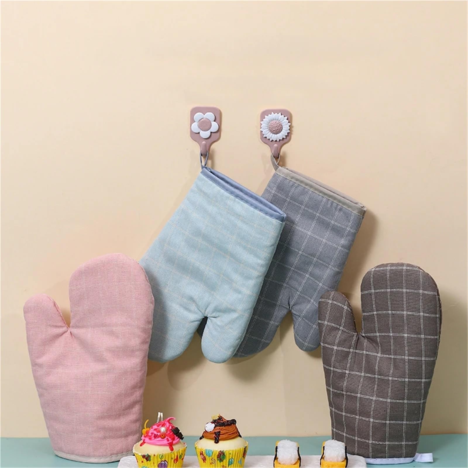Gants de Cuisine Double Couche, résistants à la Chaleur, avec Tapis Isolant et antidérapant pour Barbecue.