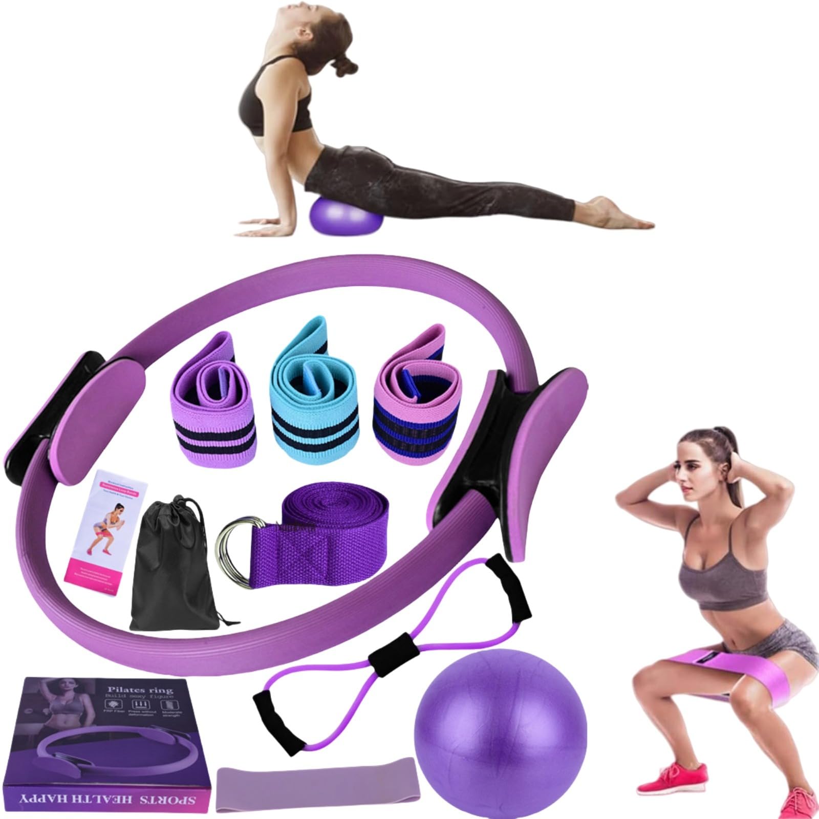 Generico Set di Attrezzature Pilates Nuovo, Kit Pilates, Pilates ringa e Ball Set, Accessori per Gli allenamenti Domestici, Cintura slassa Multifunzionale, Fasce da Yoga per Palestra