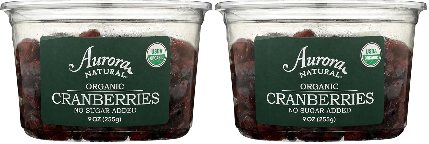 Aurora Products Organic Dried Cranberries, 9 OZ (Pack of 2)