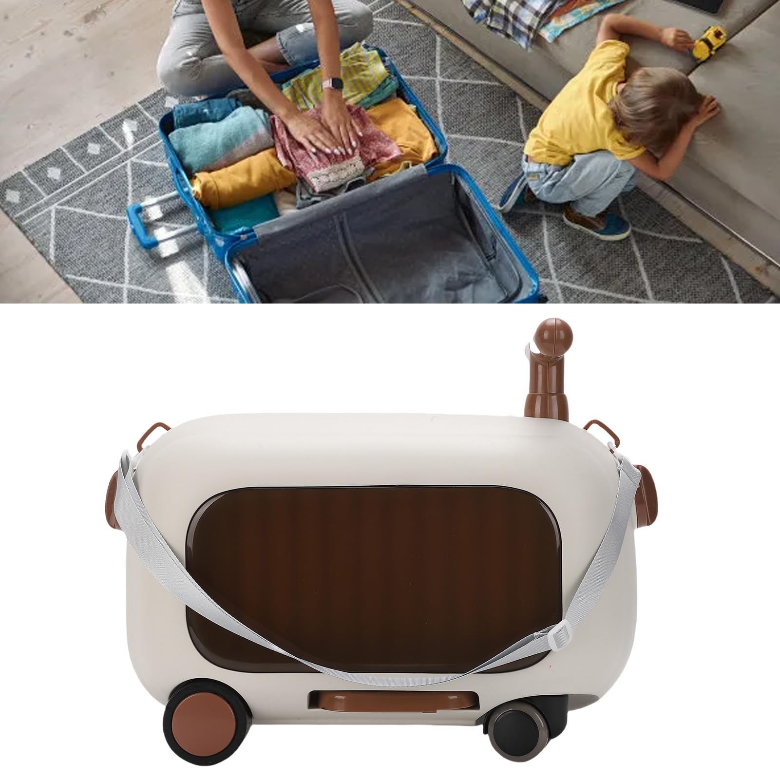 Bagaż do Jazdy dla Dzieci, Wielofunkcyjna Walizka Podróżna dla Malucha, nośność 25 Kg, Lekka Przenośna Torba do Noszenia (BROWN)