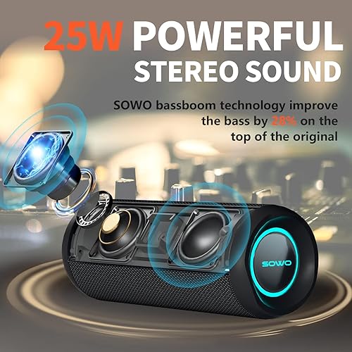 Miniatura 2 de Portable Speaker, Wireless Bluetooth Speaker, IPX7 Waterproof, 25W Loud Stereo Sound, Bassboom Technology, Built-in Mic, 16H Playtime with Lights