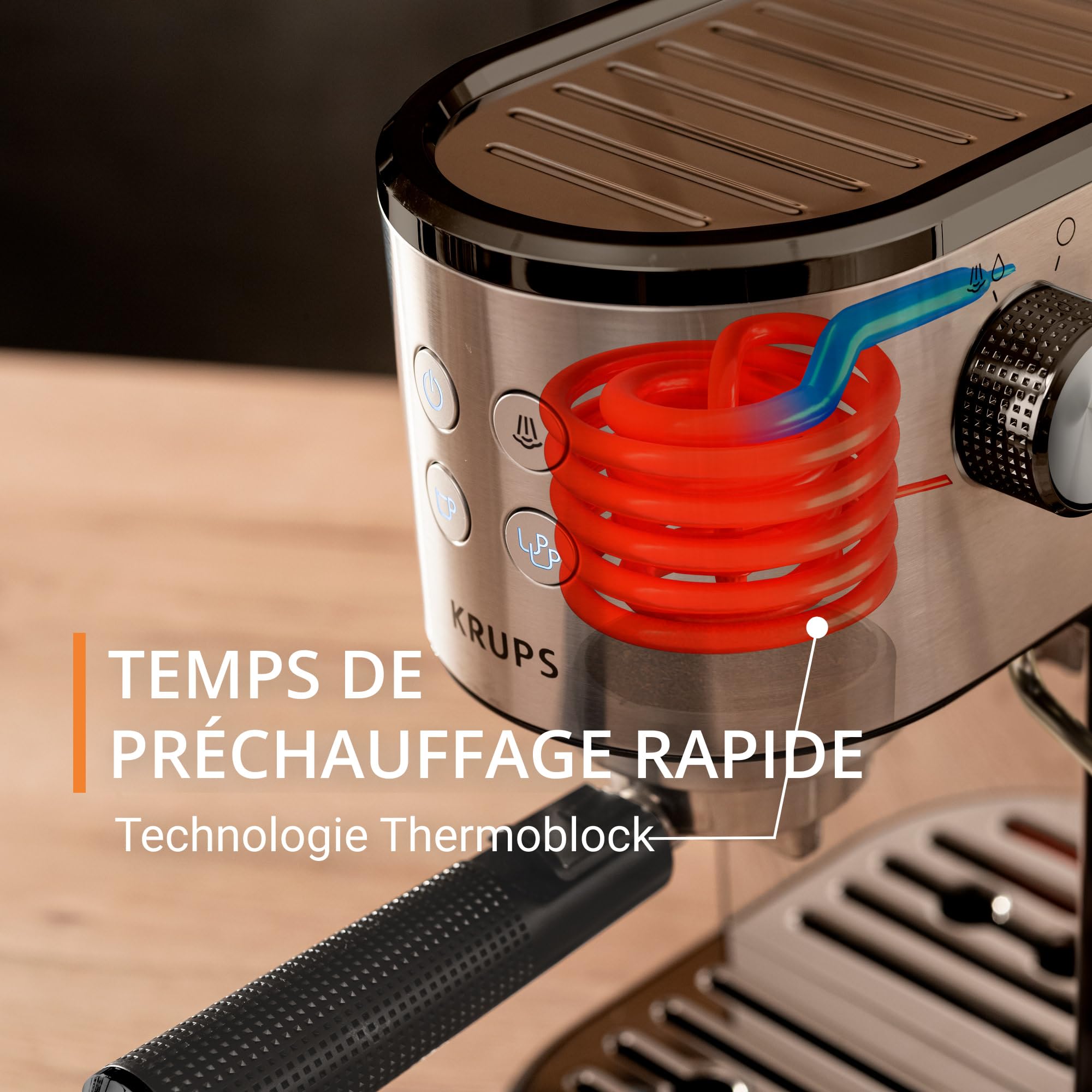 KRUPS Machine expresso manuelle, design compact, espresso et cappuccino, 15bars, buse vapeur, Virtuoso Essential, XP441810, Silver