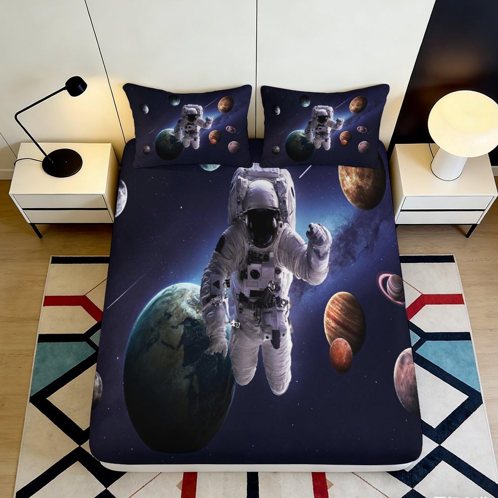 Pnayamiorkfel Style-10 3D Printed Astronaut Galaxy Fitted Sheet Microfiber Bedroom Decor Cosmic Planet Mattress Cover For Home Guest Room 90X200x25cm