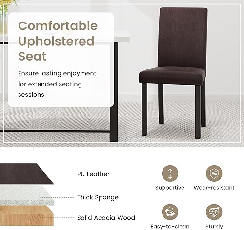 Miniatura 5 de Giantex Juego de 4 sillas de comedor tapizadas de piel sintética con marco de madera maciza, asiento y respaldo acolchados, sillas laterales de