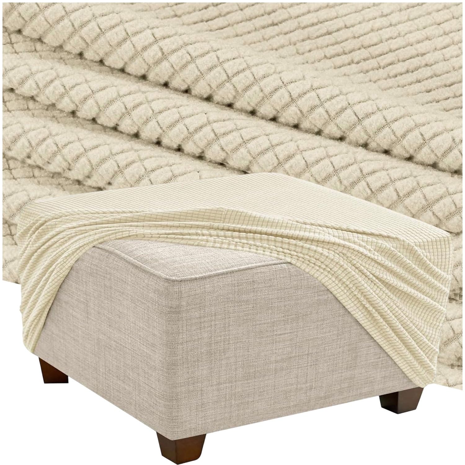 HKJGNH Square Ottoman Slipcover, Stretch Soft Thick Footstool Protector, Elastic Bottom Furniture Cover, Removable Washable Protector for Living Room(F4,65x65cm/26x26in)