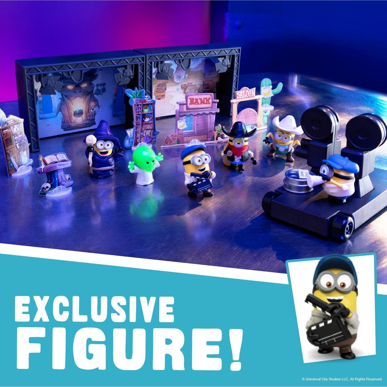 Minions Illumination's Monsters Backlot Studio Set, Mini Figure Minion Toys | Build your Hollywood production, 2 sound stages, 6 cast & crew, 6 themed stage props, and 1 camera cart for creative play
