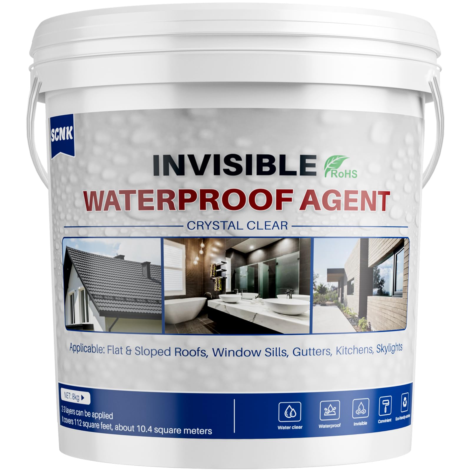 SCNK Transparent Waterproof Adhesive 8000g, Invisible Waterproof Agent Repair Leaks for Roofs, Gutters, Walls, Foundations; Indoor and Outdoor Water