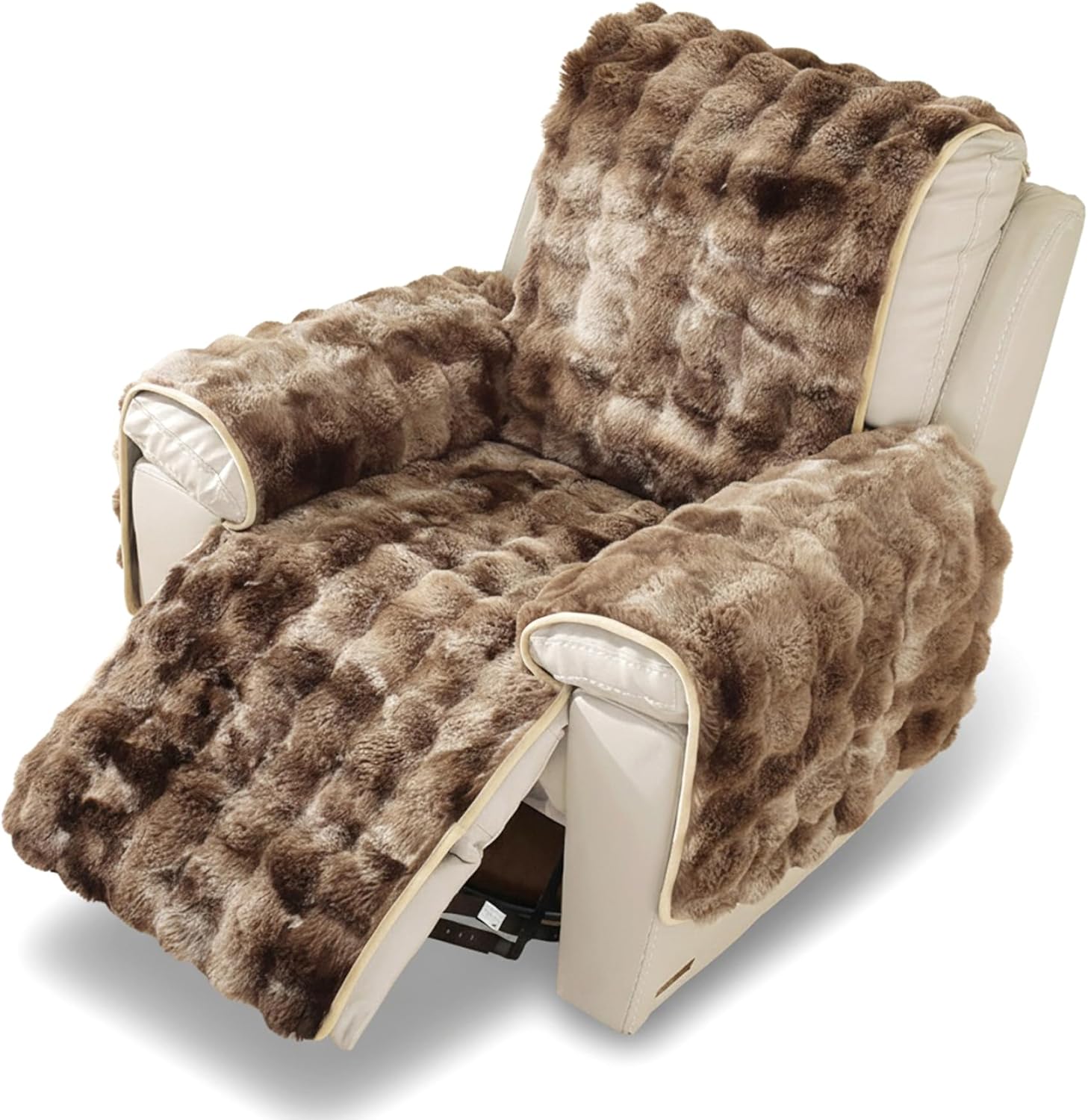 1 Set Recliner Chair Cover Set Thick Rabbit Plush Recliner Slipcover Soft Warm Faux Sofa Seat Protector for Kids Dogs Pets Living Room Furniture Protection and Cozy Seating