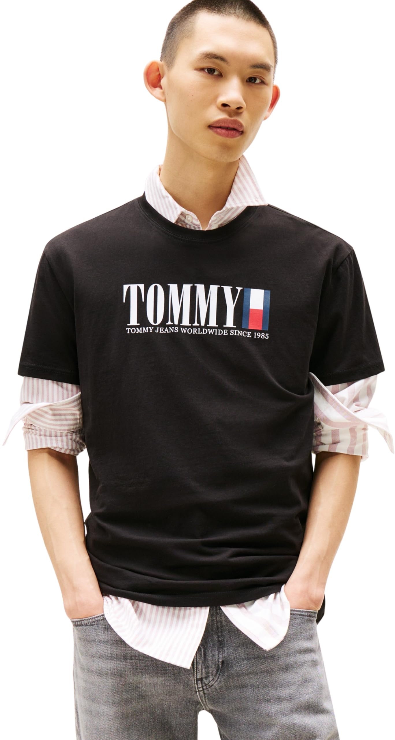 Tommy Jeans Herren T-Shirt Kurzarm Flag Tee Regular Fit