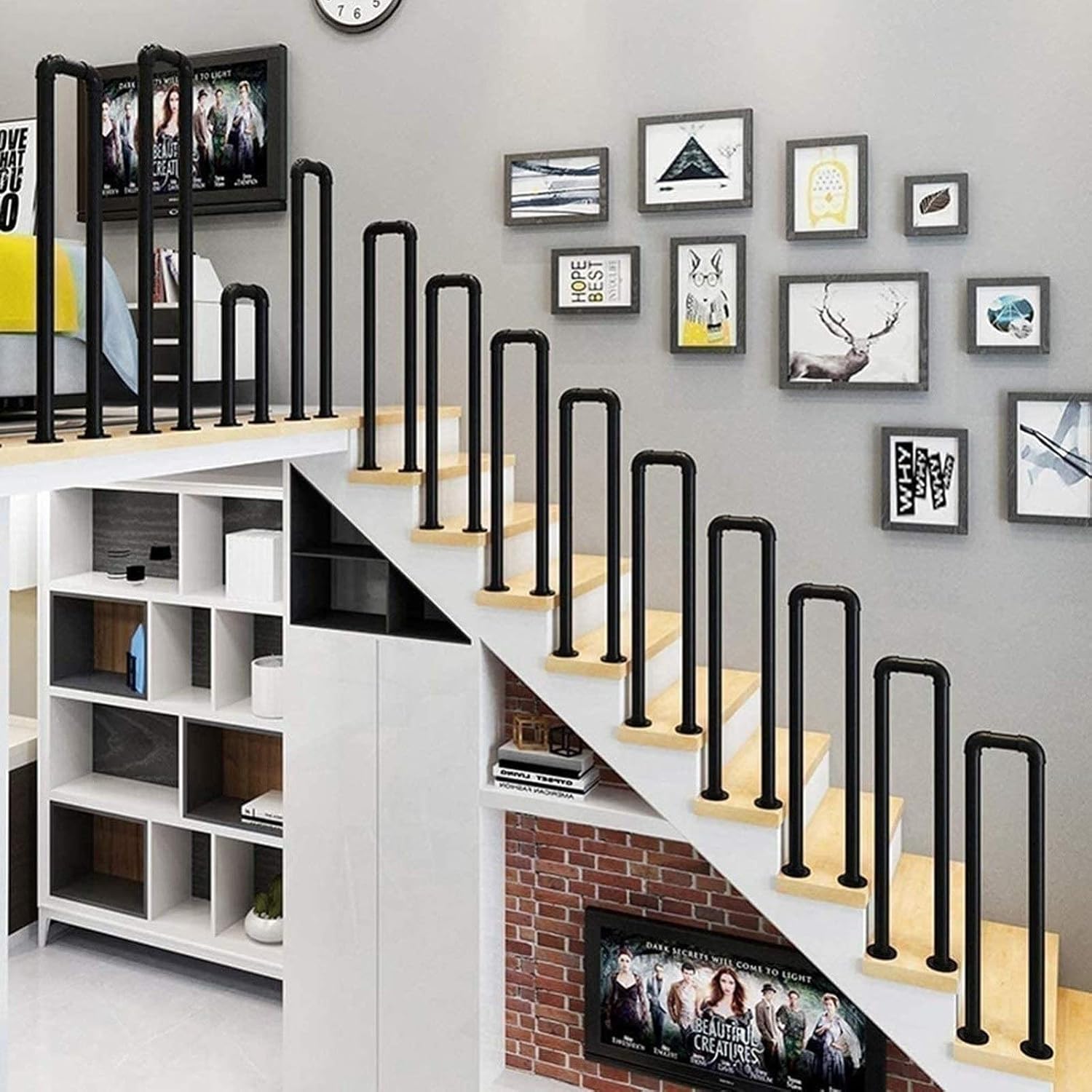 U字型の移行用手すり 高齢者用屋外階段手すり マットル錬鉄手すり コンクリートウッドレンガ階段用階段手すり,65cm