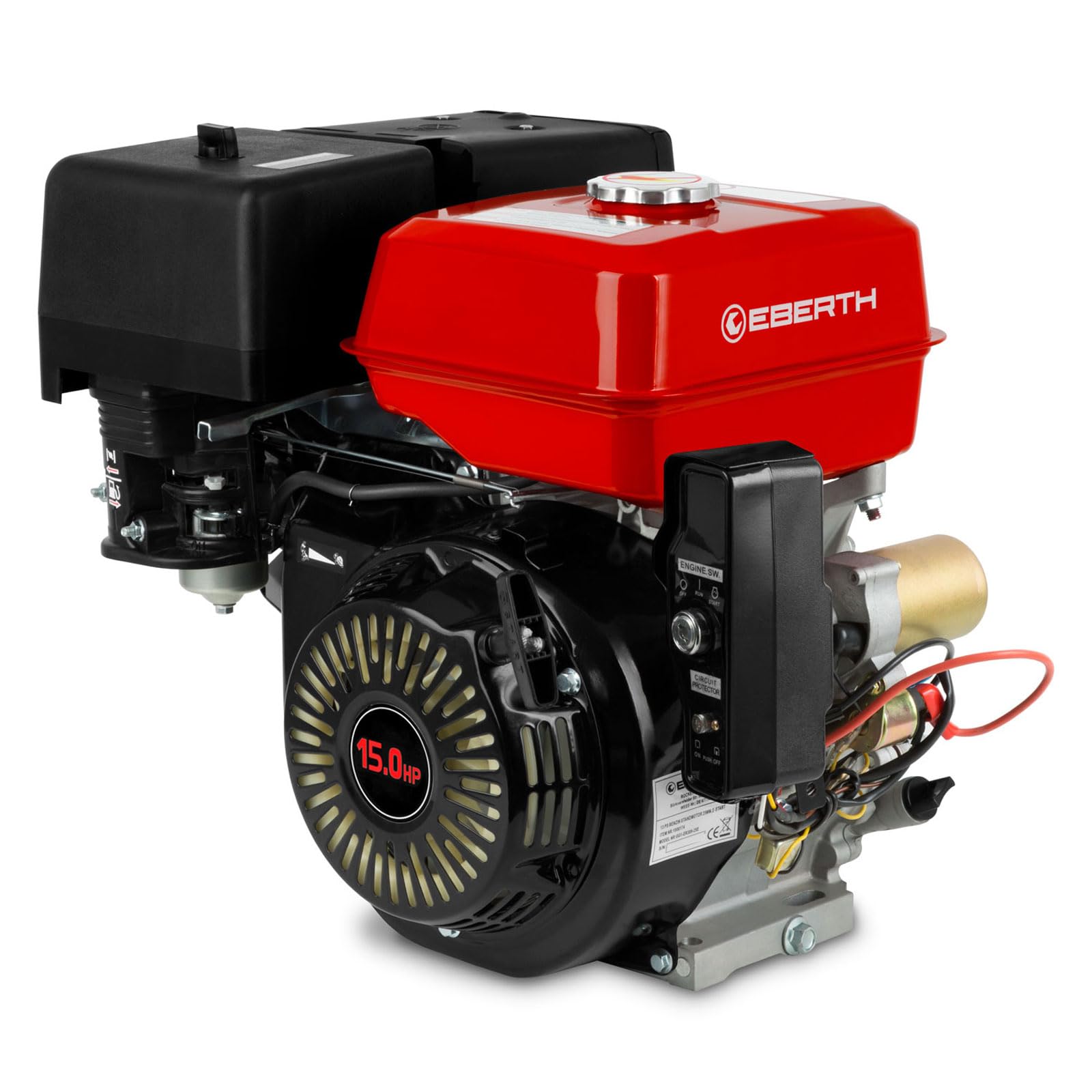 EBERTH 15 PS 11,03 kW Benzinmotor mit 25 mm Ø Welle, E-Start, 17ah 12V Batterie, Standmotor Kartmotor Antriebsmotor mit Ölmangelsicherung, 4-Takt 1 Zylinder Benzin Motor, 420 ccm Hubraum, luftgekühlt
