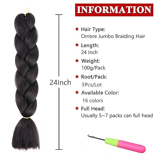 Miniatura 4 de Xtrend 3 piezas de cabello trenzado de ganchillo de 24 pulgadas, extensiones de cabello sintético jumbo para mujeres, 3.53 ozpieza (6 piezas, negro