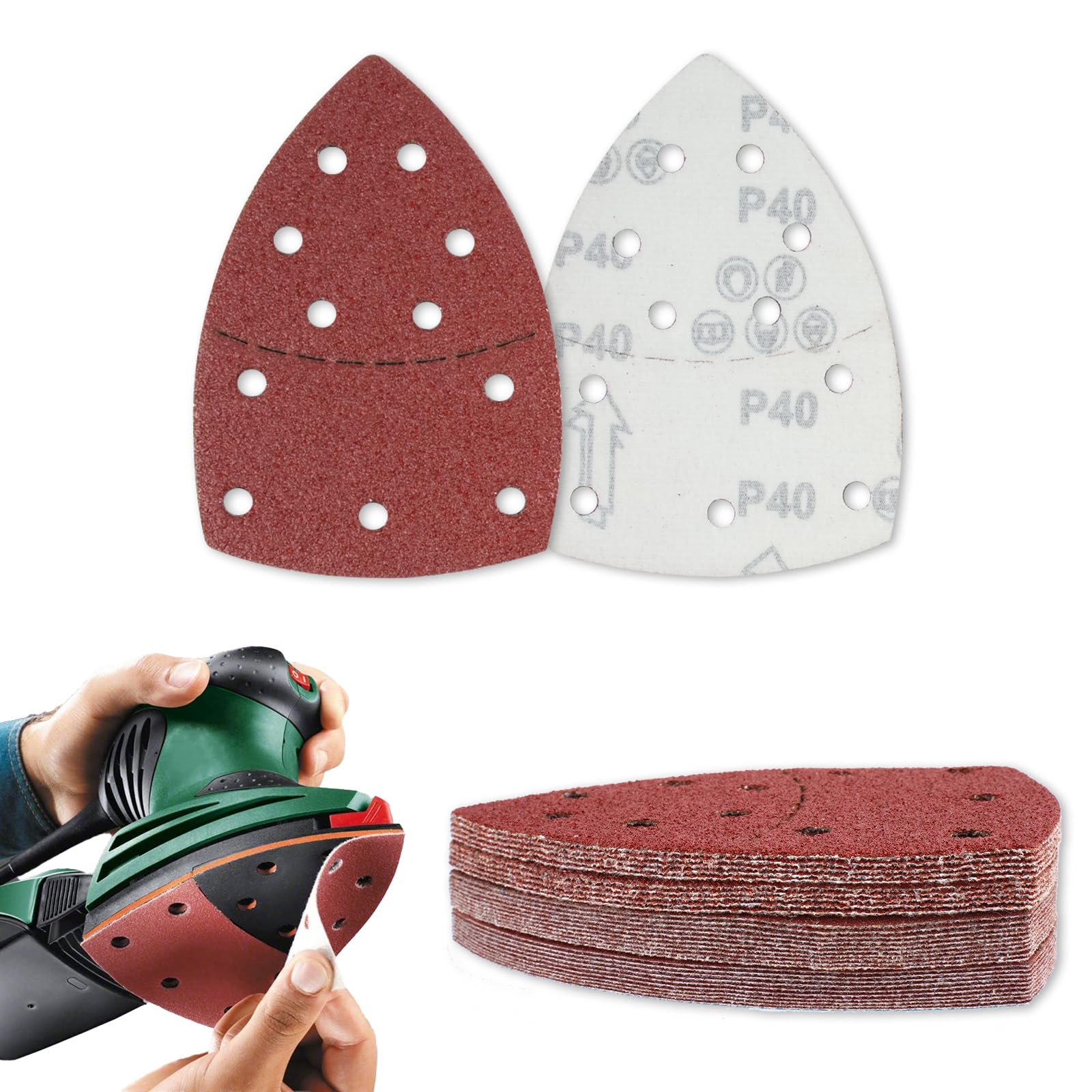 30 STK Schleifpapier Dreieckschleifer Schleifpapier Schleifblätter, 11 Loch Klett Schleifpads für, Mouse Schleifpapiere für Dreieckschleifer, 40 Körnung