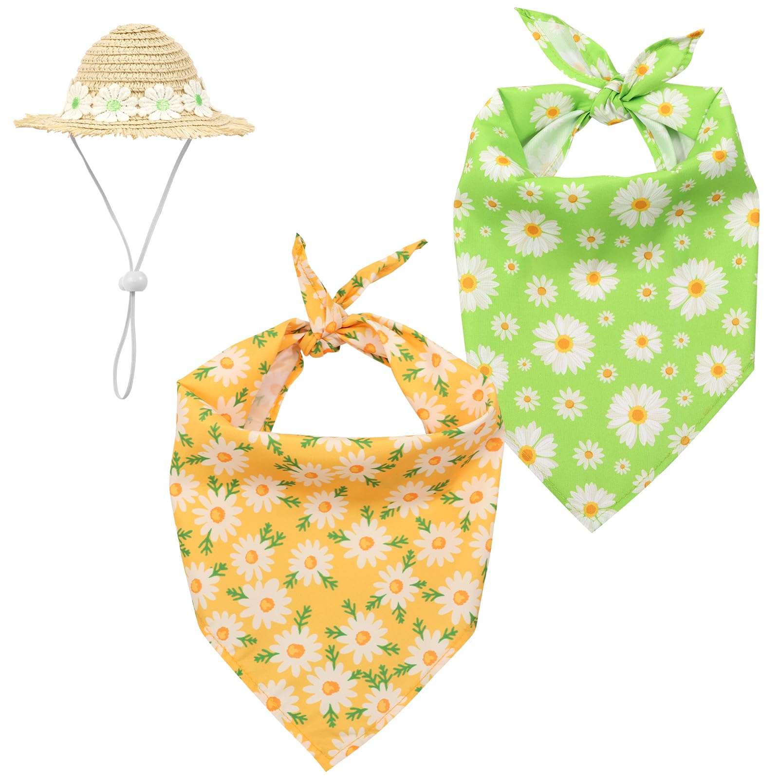 YUNYOUC 3Pcs Porch Goose Outfits Hawaiian Summer Daisy Pastoral Style Goose Clothes Set with Straw Hat and Scarf for 23in Lawn Statue for Outdoor Garden Garden Decoration(Yellow Green)
