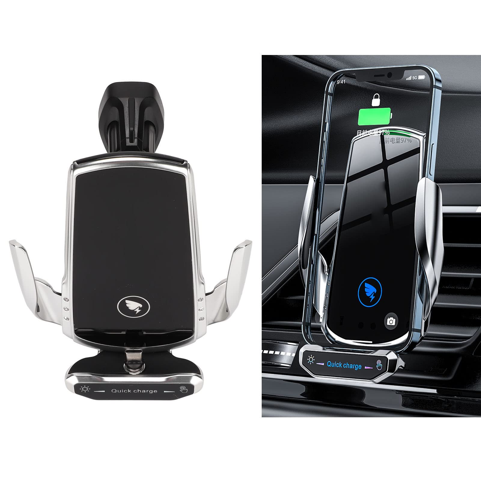 Caricabatteria da Auto Wireless da 15 W con Ricarica Rapida Smart Sensing per Supporto da Auto con Rotazione a 360° Argento (SILVER)