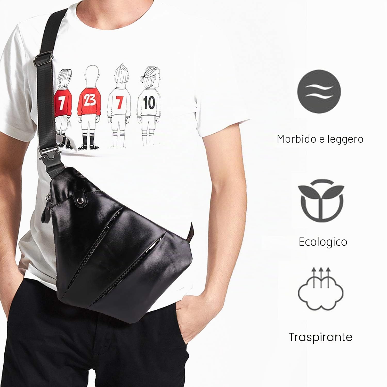 FANDARE Nuovo Monospalla Zaino Uomo Monospalla Pelle segmentato Borsello da Uomo Borsa a Tracolla Borsa Sportiva Sling Crossbody Bag Affari Ciclismo Viaggio Grande Capacità Impermeabile Nero