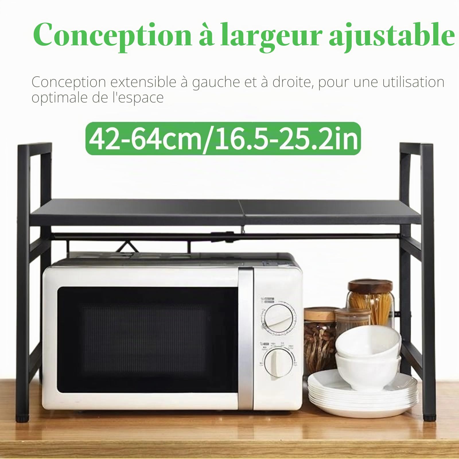 Étagère extensible pour four à micro-ondes avec 6 crochets pour planche à découper, support de rangement de cuisine