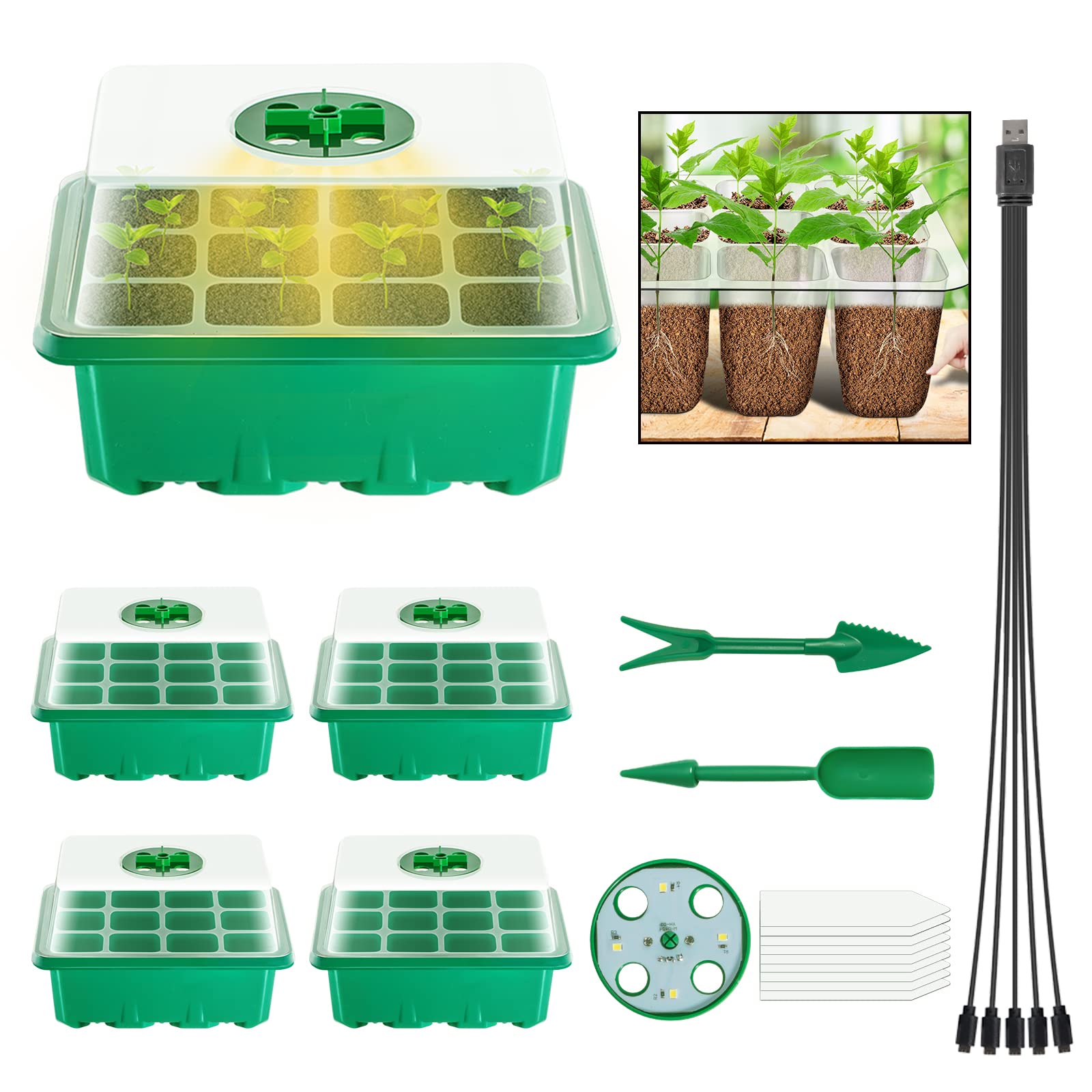 Buy 5 Pack Seed Starter Tray with Grow Light Seed Starting Kit
