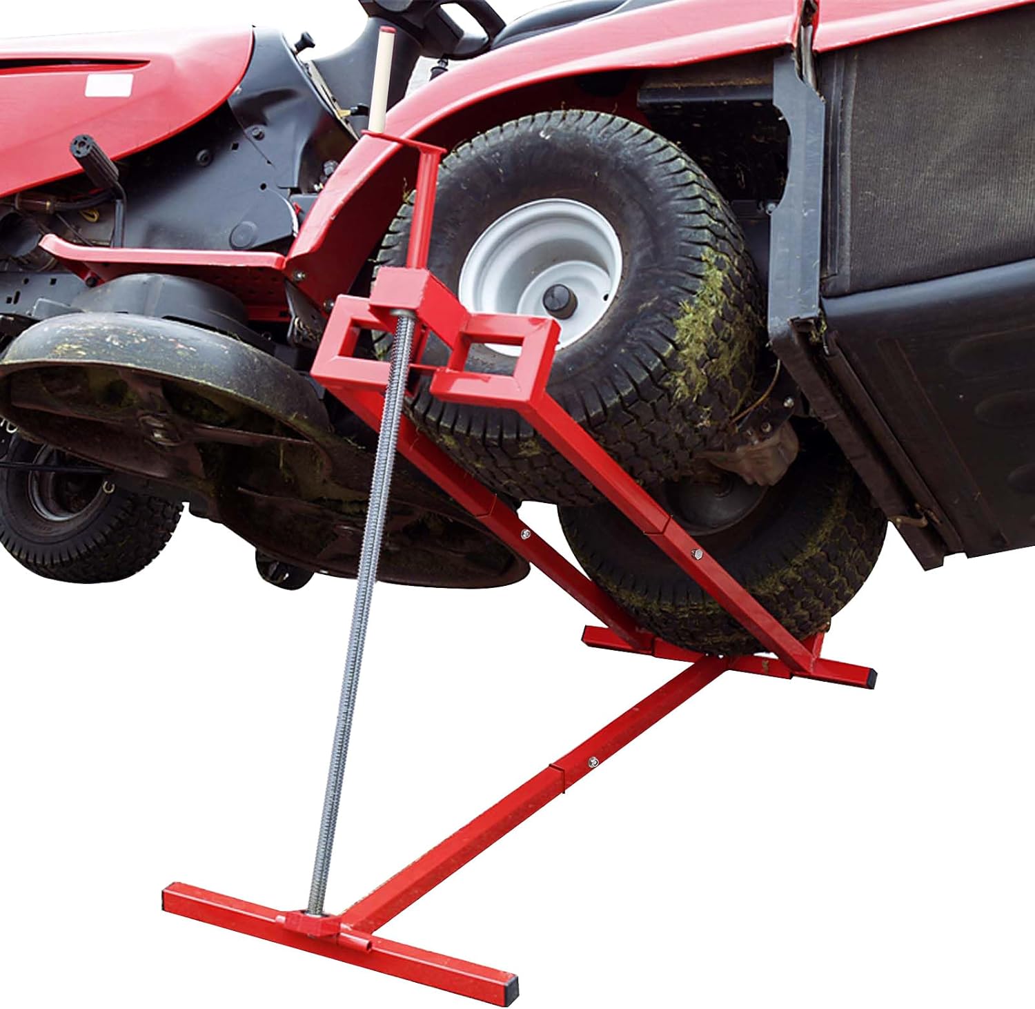 Easy Lawn Mower Lift, 880 Lbs Capacity Lawn Tractor Lifter, 45° Tilt Adjustable Universal Lifting Platform for Garden Tractors, Ride on Lawn Mower Jack Lift for Maintenance and Cleaning, Red
