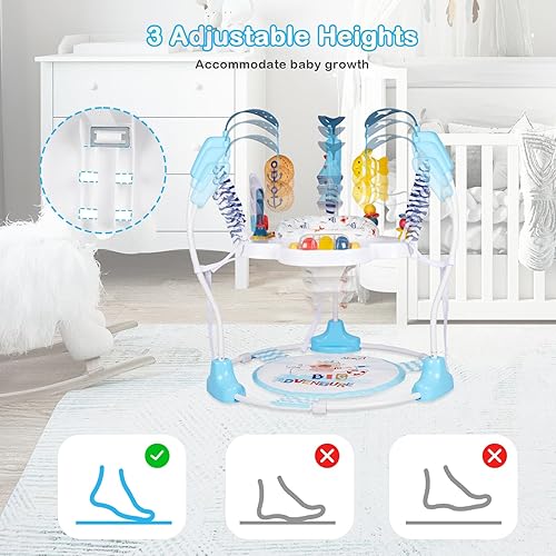 Miniatura 7 de Centro de actividades para bebés, puentes y gorilas para bebés con música, luces, juguetes para bebés, asiento giratorio de 360, 3 alturas