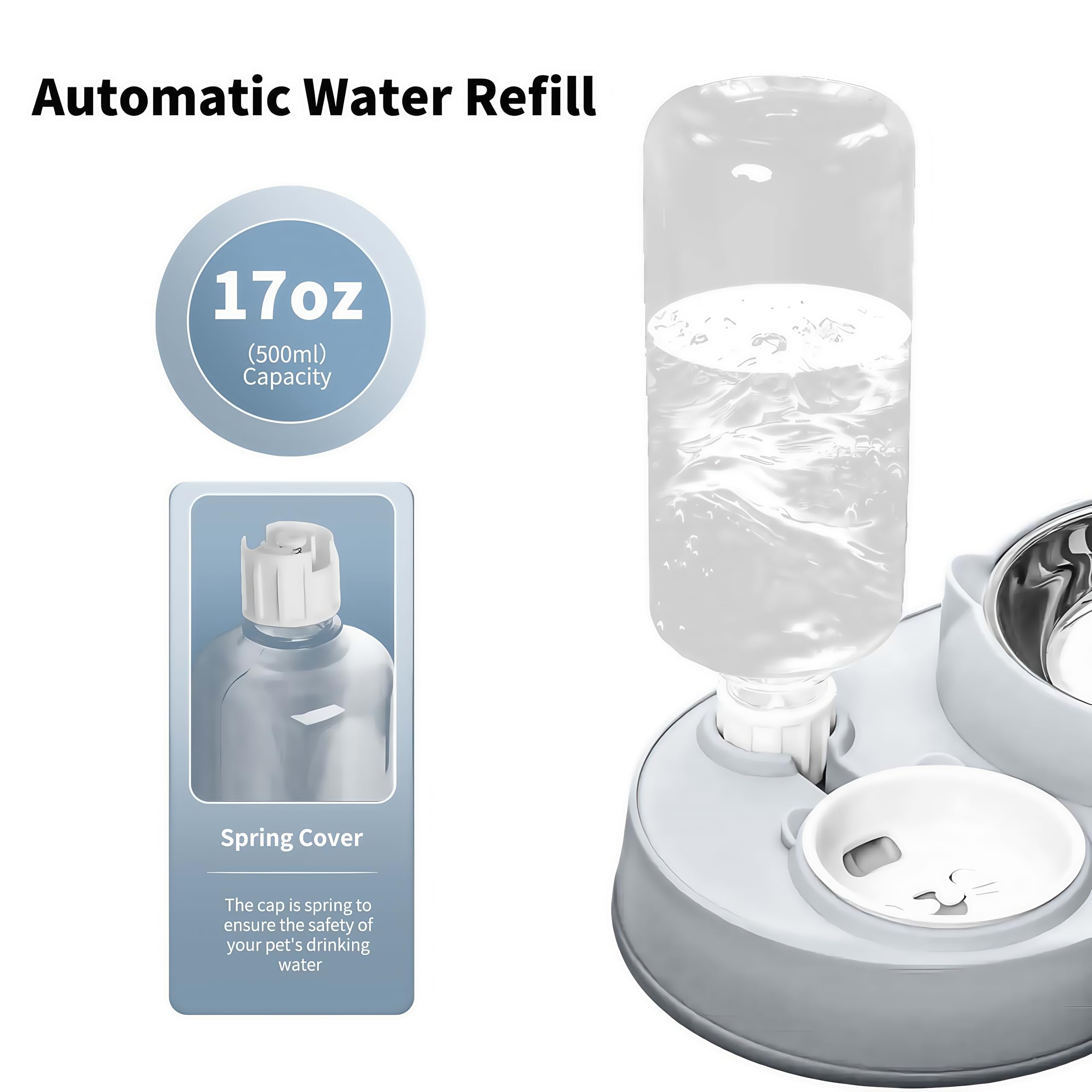 Marchul Ciotola per gatti 3 in 1, set di ciotole per cibo e acqua per gatti con dispenser d'acqua e ciotole in acciaio inossidabile, inclinate a 15°, tre ciotole per gatti interni, cani di piccola o