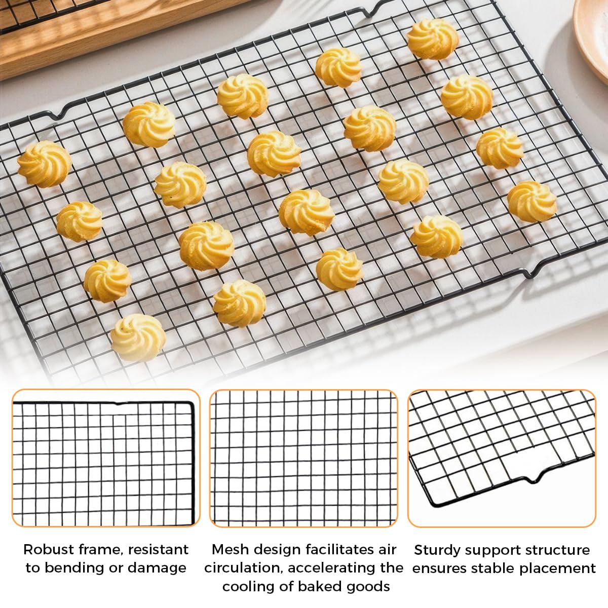 Grille de Refroidissement 40 x 25 cm en Acier Inoxydable, Grille de Cuisson Réutilisable Noire, Set de 3