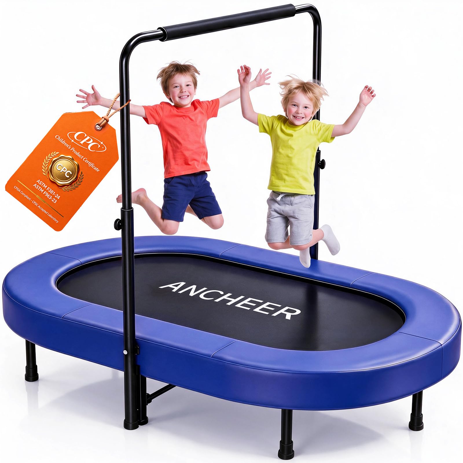 ANCHEER Trampoline for Kids, Toddler Trampoline Indoor Sports and Outdoor Games 56" Kids Rebounder 220LBS Capacity with Adjustable Safety Handrail Foldable Jumper for Boys and Girls