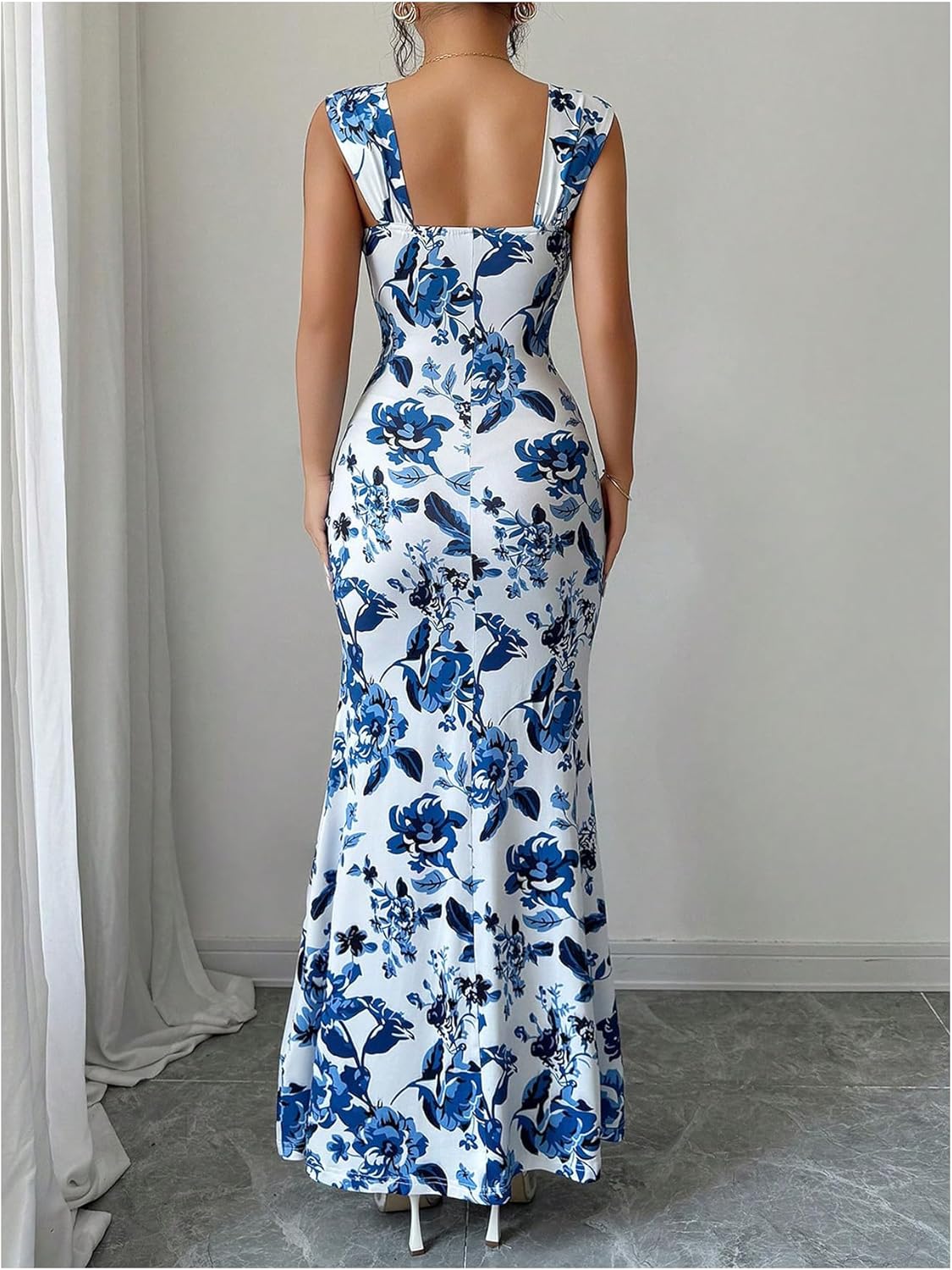 Floerns Women's Floral Sleeveless Boho Maxi Dress Square Neck Fishtail Wedding Guest Dresses - Image 3