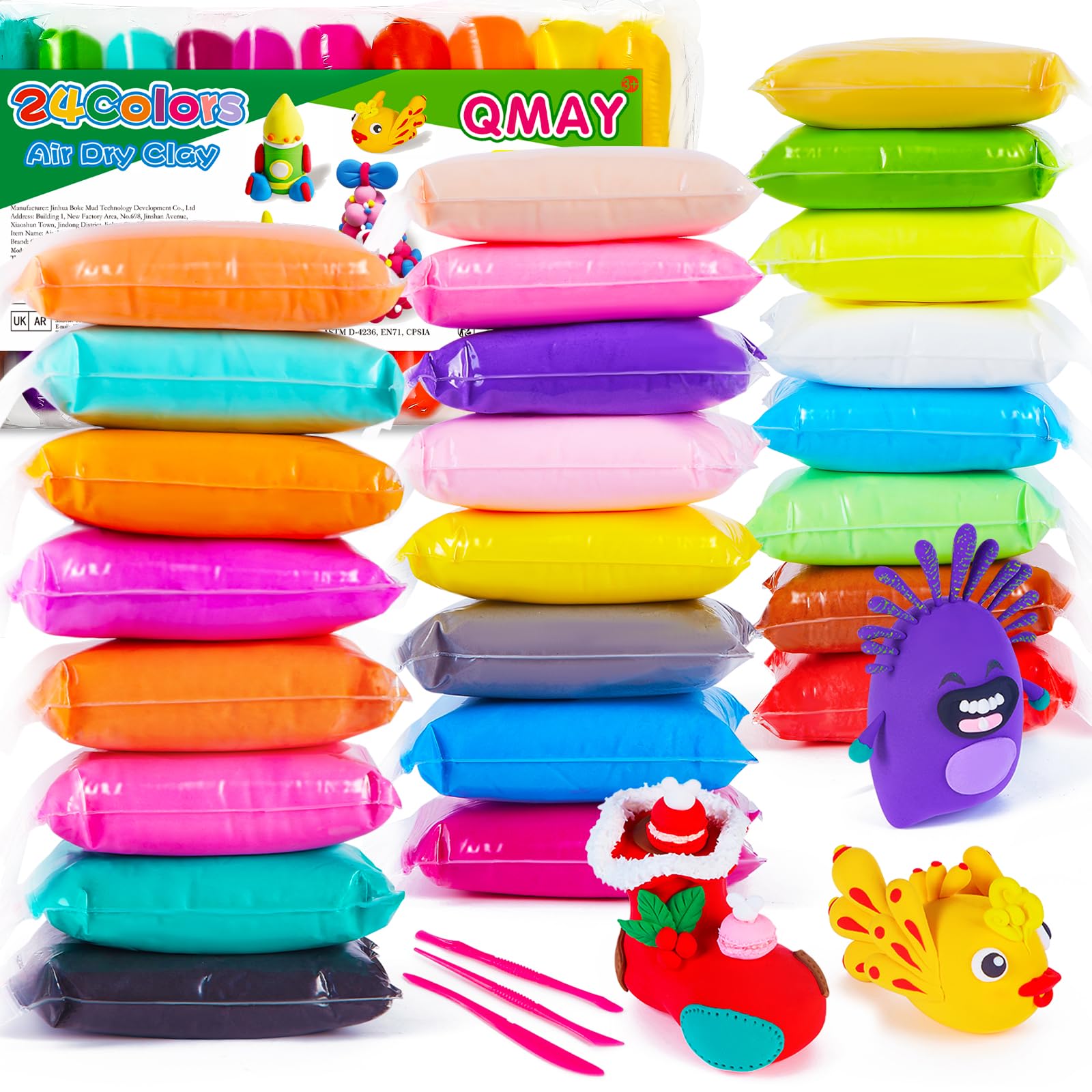 QMAY Air Dry Clay, 24 Colors Ultra Light Magic Clay, No-Toxic Dough, Modeling Clay for Kids with Tools, Gift for Kids