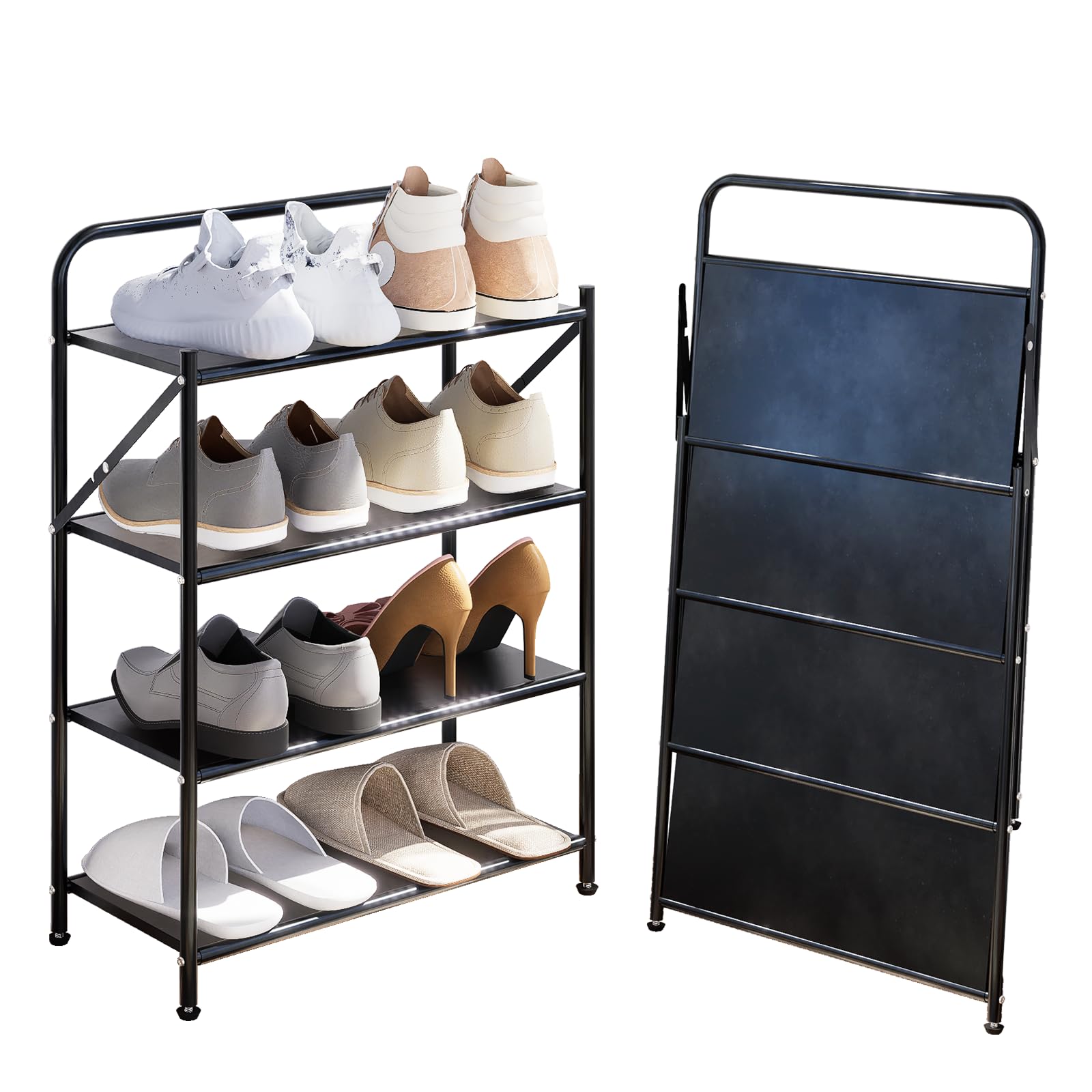 4-stufiges klappbares Metall-Schuhregal, ohne Montage