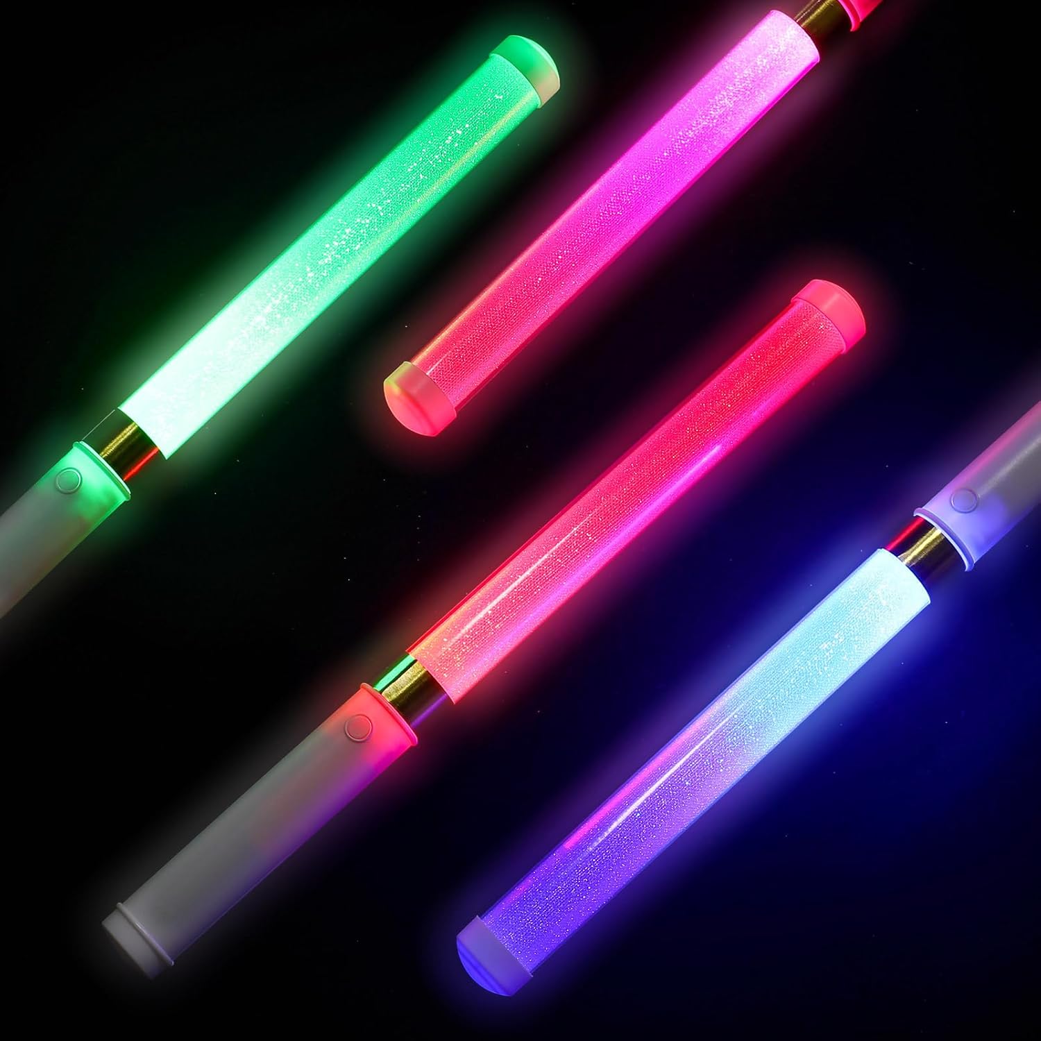 Glooglitter 18 Pcs Glow Sticks Reusable 15 Colors LED Light up Stick Bulk Glow in the Dark Party Supplies Flashing Bright Lightsticks with Aaa Battery Powered for Concert Halloween Carnival (White)