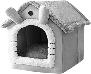 Acogedora casa para mascotas, cama cálida para gatos, cachorros y perros pequeños, desmontable y lavable, suave nido de felpa con parte inferior antideslizante (L)